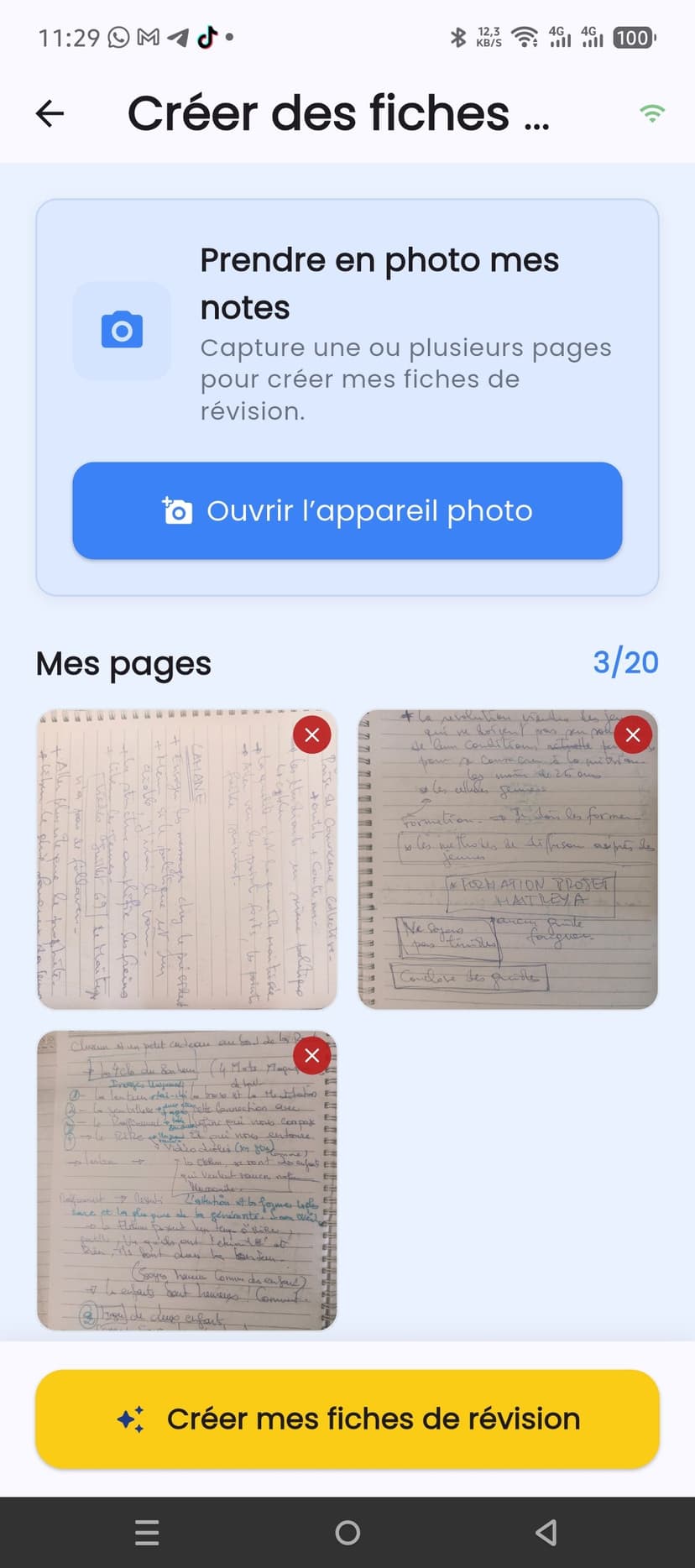 Capture de notes de cours dans Bualo AI